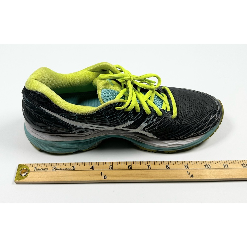 Asics Gel-Nimbus 18 Womens Running Shoes Gray Neon Green/Yellow Blue T650N Sz 9 - Picture 6 of 16